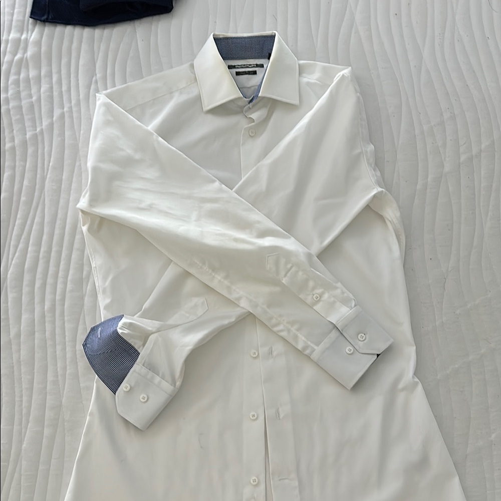 Men's White Dress Shirt with Contrast Cuffs